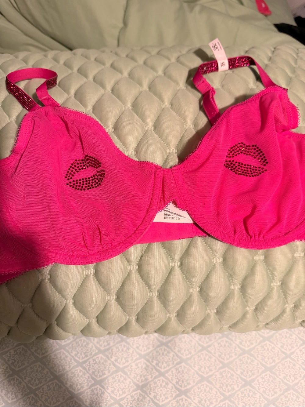Victoria's Secret Bright Pink Underwire Bra with Lip Embellishments